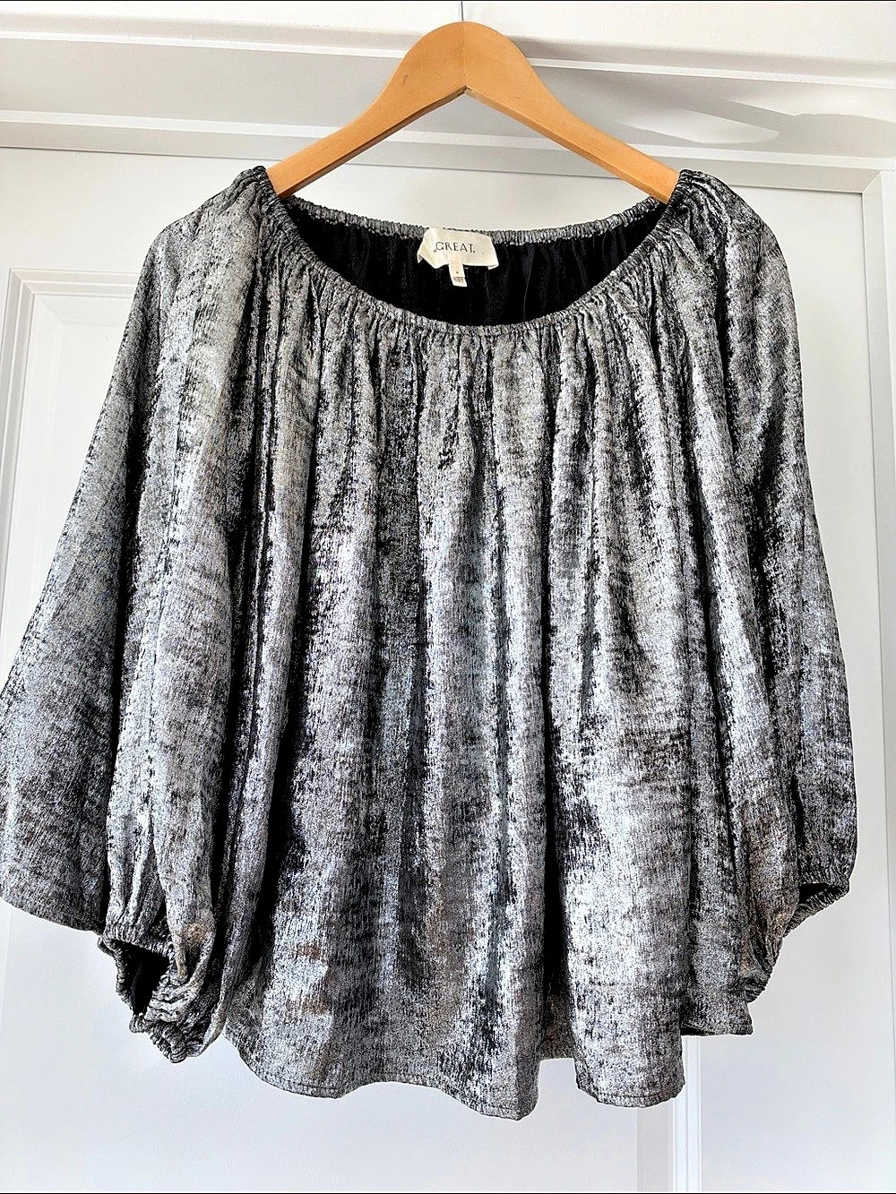 The GREAT. The Palmette Top. Grey & Black Blouse Size 0